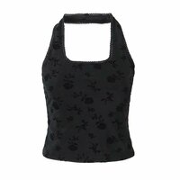 Retro sexy all-match halter neck vest flocked top - Thumbnail 5