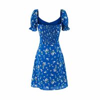 Holiday style girl casual floral print square neck puff sleeve dress - Thumbnail 1