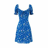 Holiday style girl casual floral print square neck puff sleeve dress - Thumbnail 2