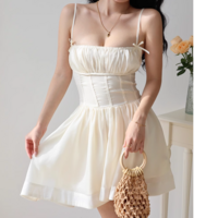 Small bow patchwork waist suspender skirt dress - Thumbnail 3