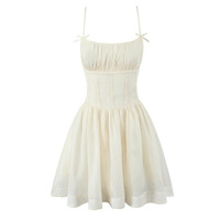 Small bow patchwork waist suspender skirt dress - Thumbnail 5
