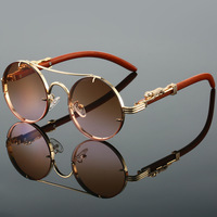 Retro Double-beam Leopard Head Round Frame Sunglasses - Thumbnail 4