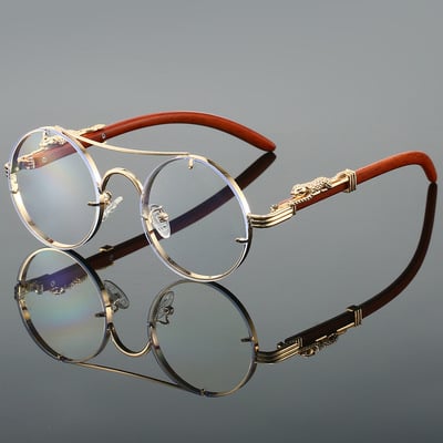 Retro double-beam leopard head round frame sunglasses