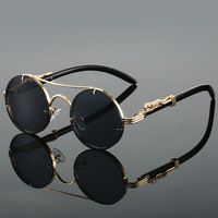 Retro Double-beam Leopard Head Round Frame Sunglasses - Thumbnail 1