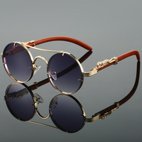 Retro Double-beam Leopard Head Round Frame Sunglasses - Thumbnail 2