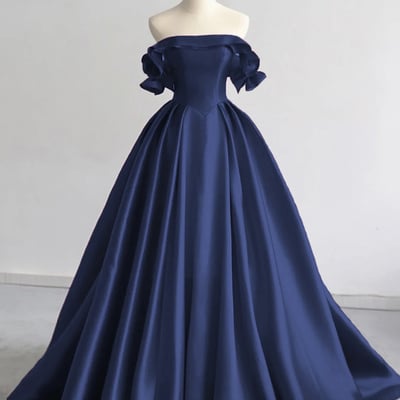 A-line satin long prom party dress - Thumbnail 1