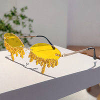 Rimless Oval Rhinestone Angel Tears Sunglasses - Thumbnail 1