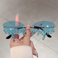 Rimless Oval Rhinestone Angel Tears Sunglasses - Thumbnail 4