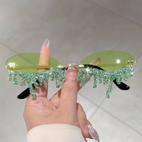 Rimless Oval Rhinestone Angel Tears Sunglasses - Thumbnail 5