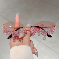 Rimless Oval Rhinestone Angel Tears Sunglasses - Thumbnail 6