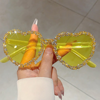 Candy Color Rimless Rhinestone Heart Shaped Sunglasses - Thumbnail 1