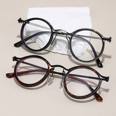 Retro round frame anti-blue light glasses