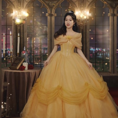 Yellow tulle off the shoulder princess prom dress - Thumbnail 1