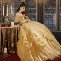 Yellow Tulle Off the Shoulder Princess Prom Dress - Thumbnail 2