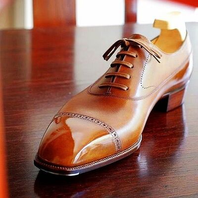 Dressing edition handmade tan brown cap toe lace up formal shoes men's special wedding office wear shoe