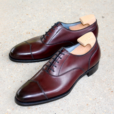 Handmade men burgundy patina leather oxford lace up dress shoes - Thumbnail 2