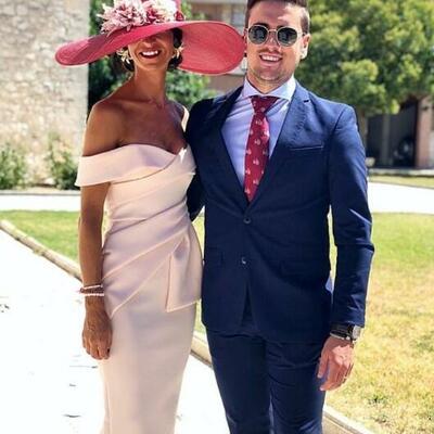 Elegant light pink sheath tea-length mother of the bride/groom dress evening formal prom dress - Thumbnail 1