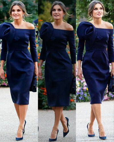 Elegant Navy Blue Sheath Tea-length Mother of the Bride/Groom Dress Evening Formal Prom Dress