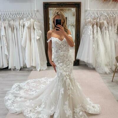Luxury mermaid appliques lace tulle wedding dress bridal dress bridal gown