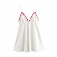Contrast color thread short sexy suspender dress - Thumbnail 1