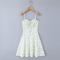 Lace embroidery print waist sexy fresh suspender dress - Thumbnail 3