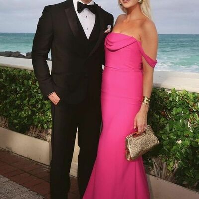 Elegant pink sheath off the shoulder mother of the bride/groom dress evening formal prom dress