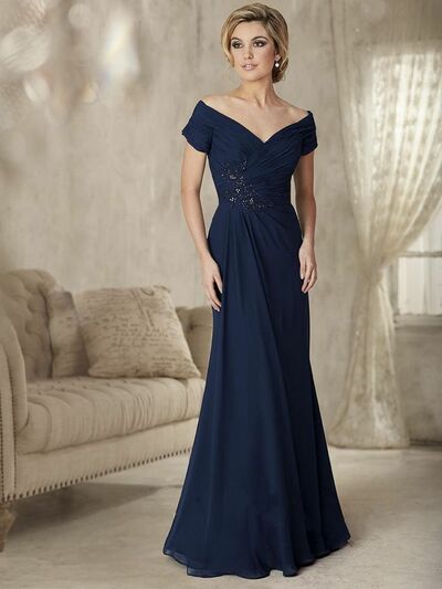 Elegant Navy Blue Sheath Off the Shoulder Mother of the Bride/Groom Dress Evening Formal Prom Dress