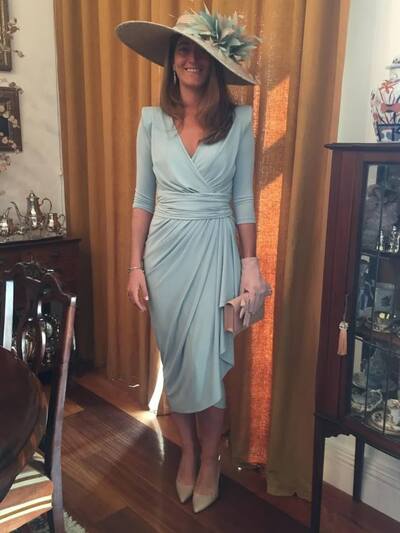 Elegant Blue Sheath Tea-length Mother of the Bride/Groom Dress Evening Formal Prom Dress