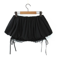 Lace elastic waist anti-exposure straps puffy mini skirt - Thumbnail 2