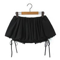 Lace elastic waist anti-exposure straps puffy mini skirt - Thumbnail 3