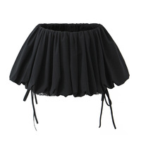 Lace elastic waist anti-exposure straps puffy mini skirt - Thumbnail 1