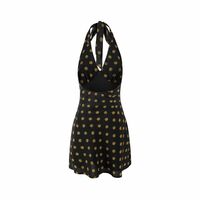 Holiday Style Polka Dot Silk Sexy Deep V Neck Strap Halter Dress - Thumbnail 3