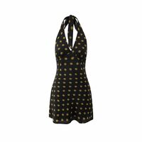 Holiday Style Polka Dot Silk Sexy Deep V Neck Strap Halter Dress - Thumbnail 2