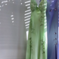 Mermaid Green V Neck Long Evening Dresses - Thumbnail 1