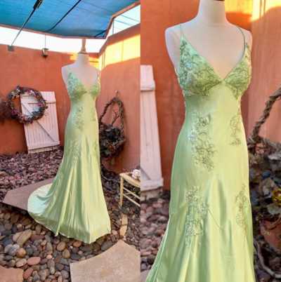 Mermaid Green V Neck Long Evening Dresses