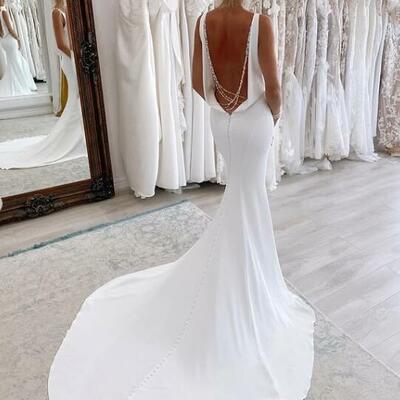 Sexy mermaid backless satin wedding dress bridal dress bridal gown