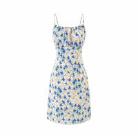 Holiday style blue butterfly floral waist suspender skirt hip dress - Thumbnail 3