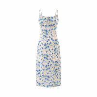 Tea break butterfly print waist slimming beautiful sexy suspender dress - Thumbnail 4