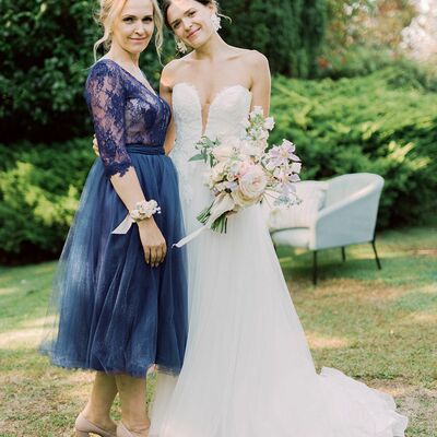 Elegant sheath navy blue tea-length mother of the bride/groom dress evening formal prom dress