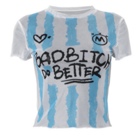 DO BETTER Printed Blue White Stripe Mesh Top - Thumbnail 4
