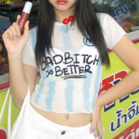 DO BETTER Printed Blue White Stripe Mesh Top - Thumbnail 1