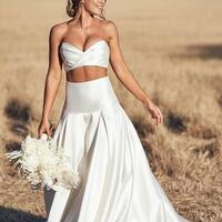 Sexy Two Pieces Satin Wedding Dress Bridal Dress Bridal Gown - Thumbnail 2