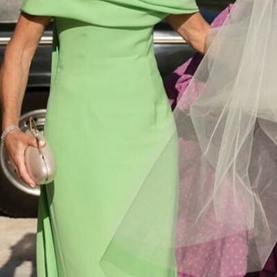 Elegant green sheath off the shoulder mother of the bride/groom dress evening formal prom dress
