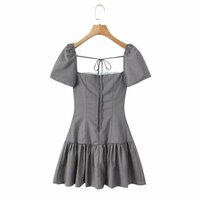 Sweet style bow tie waist puff sleeve dress - Thumbnail 3