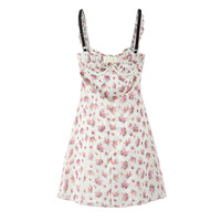 Romantic Pink Printed Sexy Ruffled Suspender Dress - Thumbnail 4