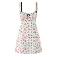 Romantic Pink Printed Sexy Ruffled Suspender Dress - Thumbnail 3