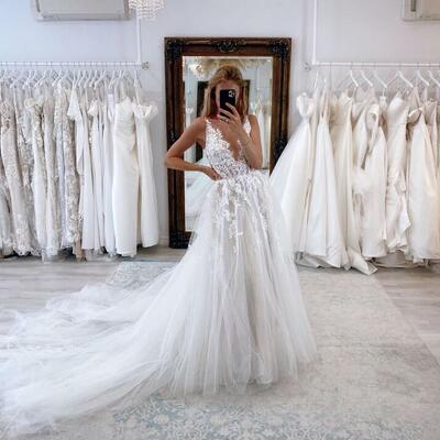 Sexy a-line appliques tulle wedding dress bridal dress bridal gown
