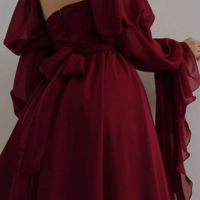 Beautiful Romantic A-line Burgundy Prom Dresses With Long Sleeves - Thumbnail 1