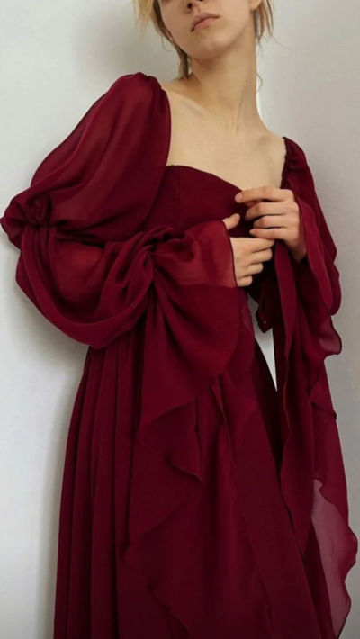 Beautiful Romantic A-line Burgundy Prom Dresses With Long Sleeves