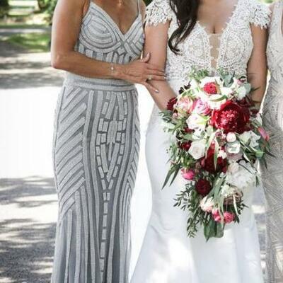 Elegant grey beading sheath mother of the bride/groom dress evening formal prom dress